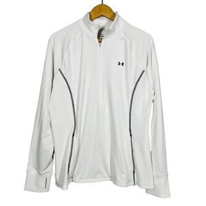 Under Armour Half Zip Fitted Pullover Top Long Sleeve Vent Side White - XL